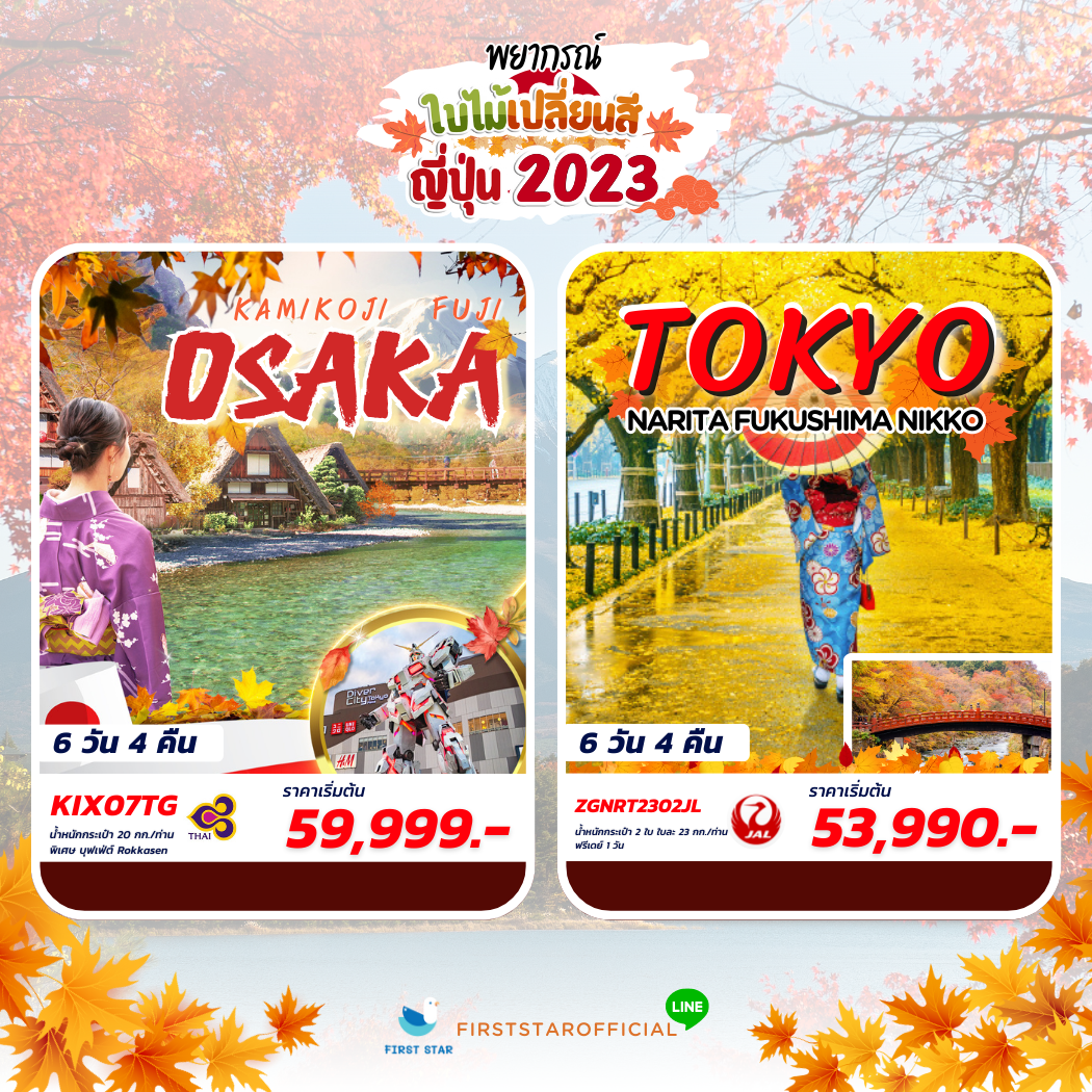 โปรแกรมที่สาม มหัศจรรย์ Osaka Kamikoji Fuji 6วัน 4คืน , โปรแกรมสุดท้าย ทัวร์ญี่ปุ่น นาริตะ นิกโก้ โตเกียว 6วัน 4คืน