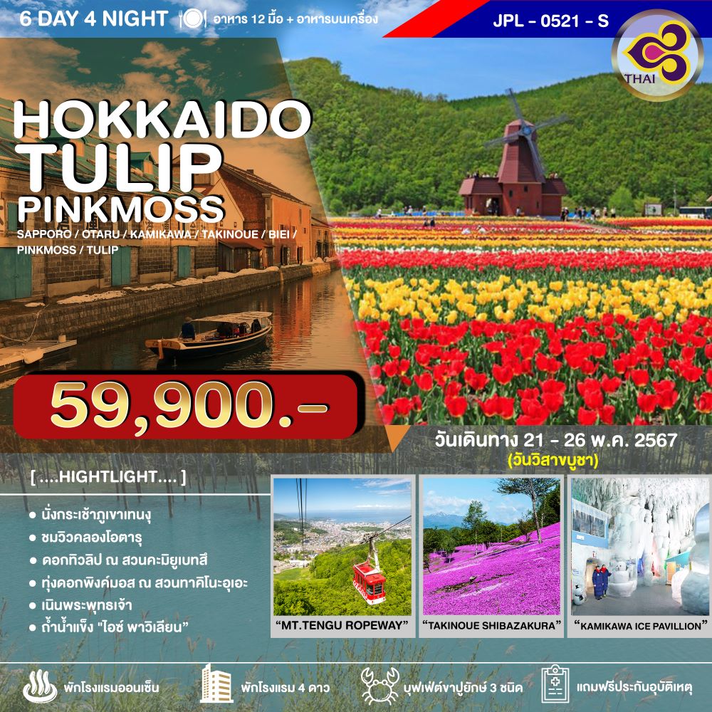 ทัวร์ญี่ปุ่น HOKKAIDO TULIP PINKMOSS 6วัน 4คืน (TG)