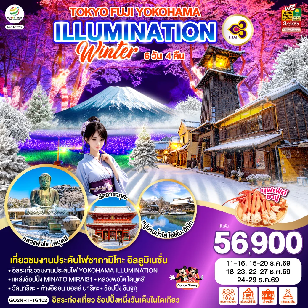 ทัวร์ญี่ปุ่น TOKYO FUJI YOKOHAMA ILLUMINATION WINTER 6วัน 4คืน (TG)